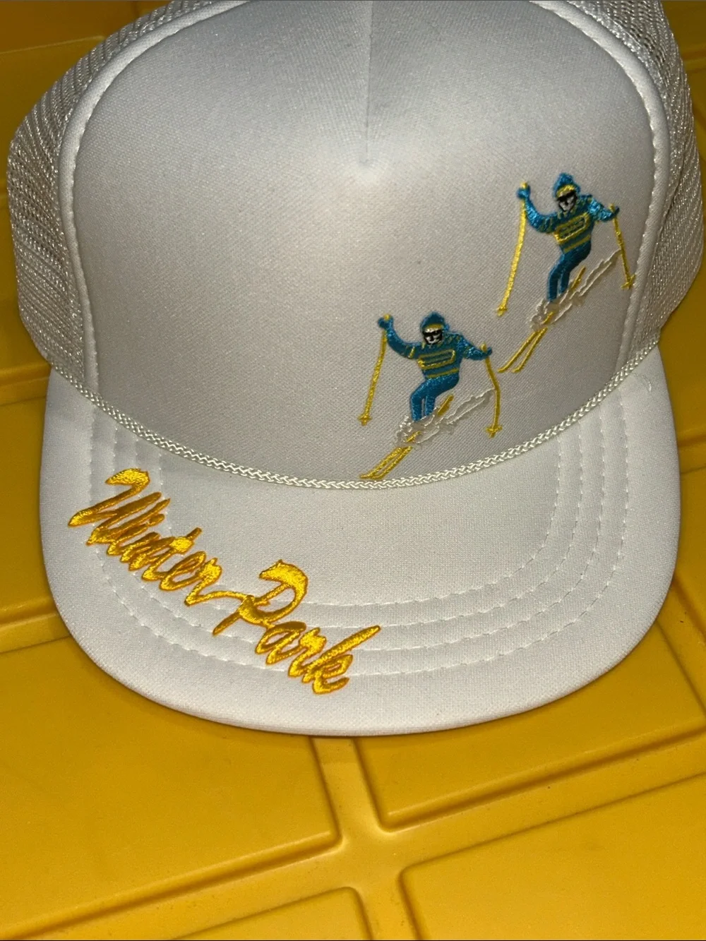 New! Vintage white trucker hat with Winter Park ski patches